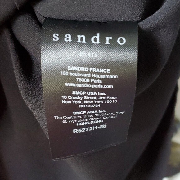 SANDRO PARIS BLACK LACE V-NECK GEOMETRIC MINI DRESS SIZE 2 FIT FLARE COCKTAIL - Picture 9 of 14